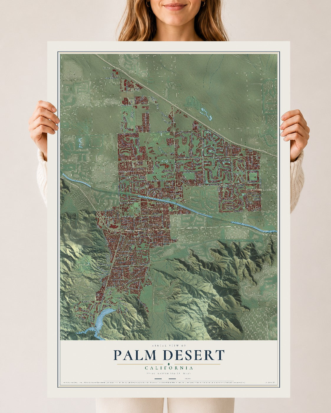 Map of Palm Desert, California, 24 x 36 inch unframed archival matte print