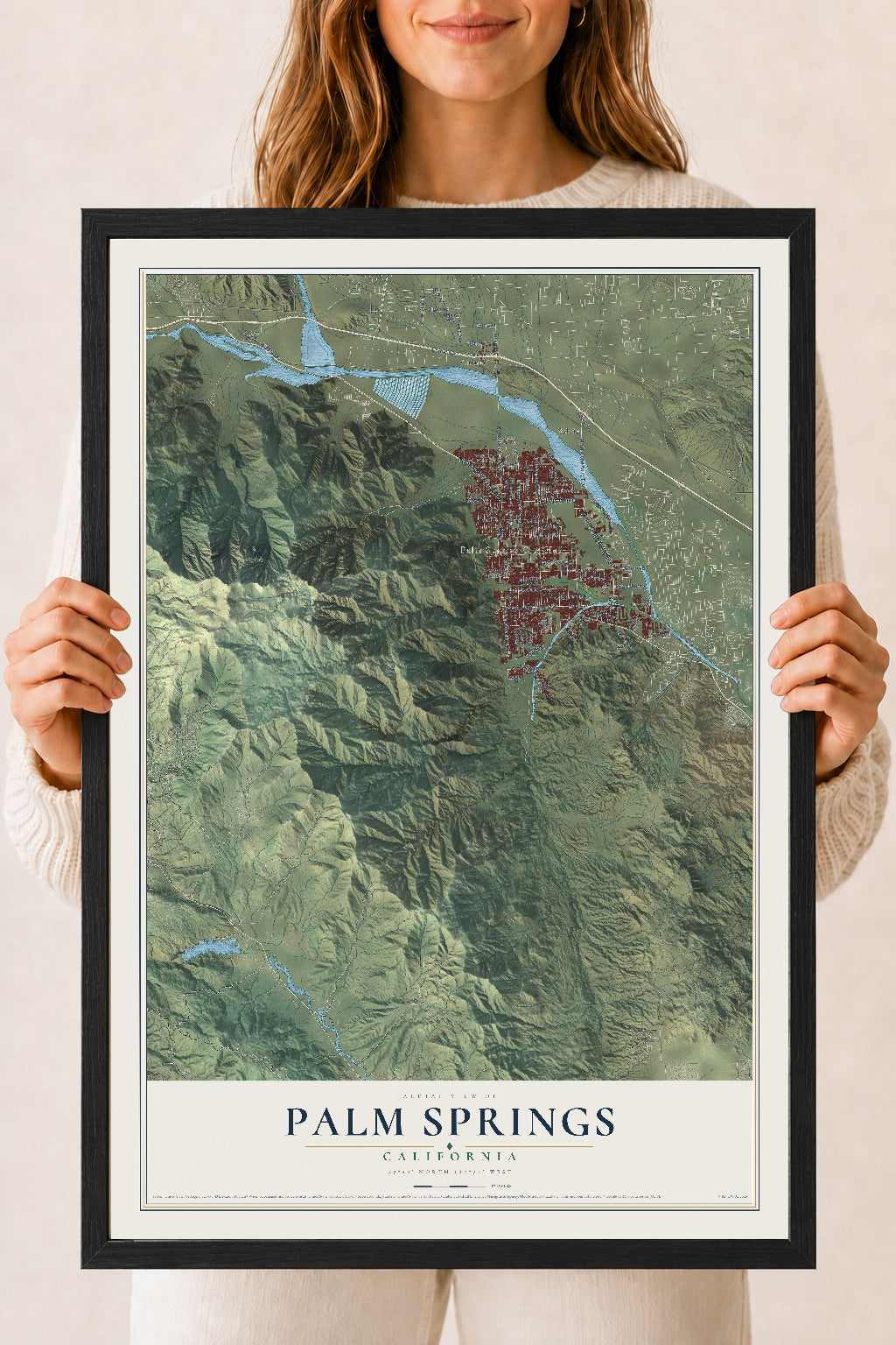 Map of Palm Springs, California, 18 x 24 inch print in a black wood frame