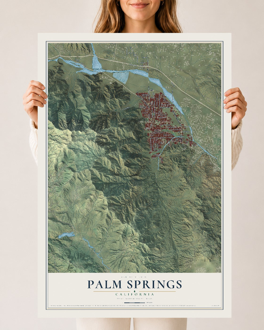 Map of Palm Springs, California, 24 x 36 inch unframed archival matte print