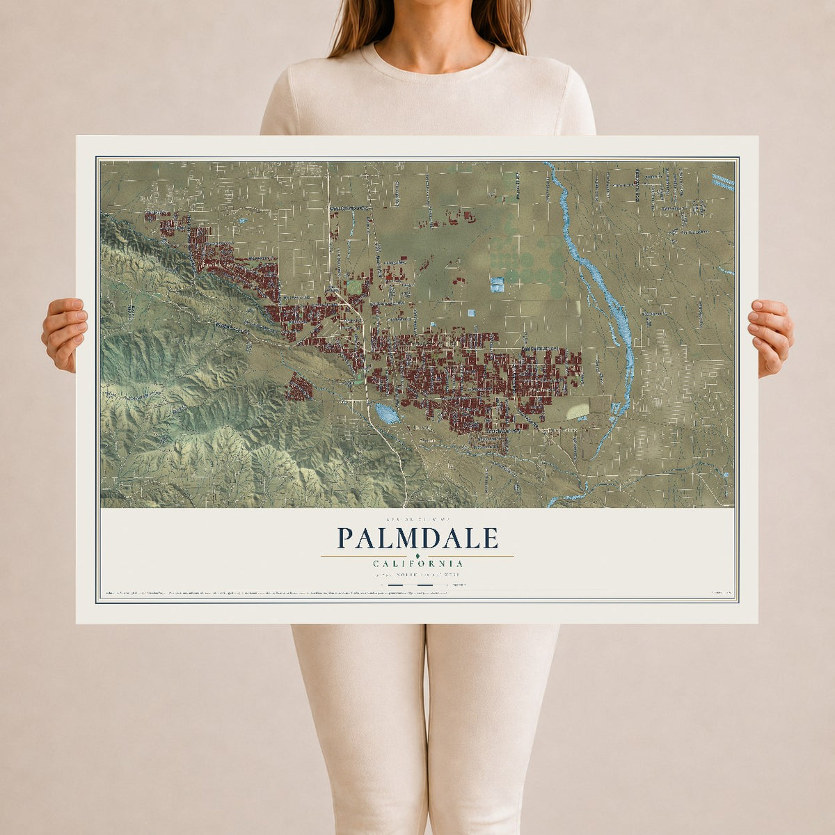 Map of Palmdale, California, 24 x 36 inch unframed archival matte print