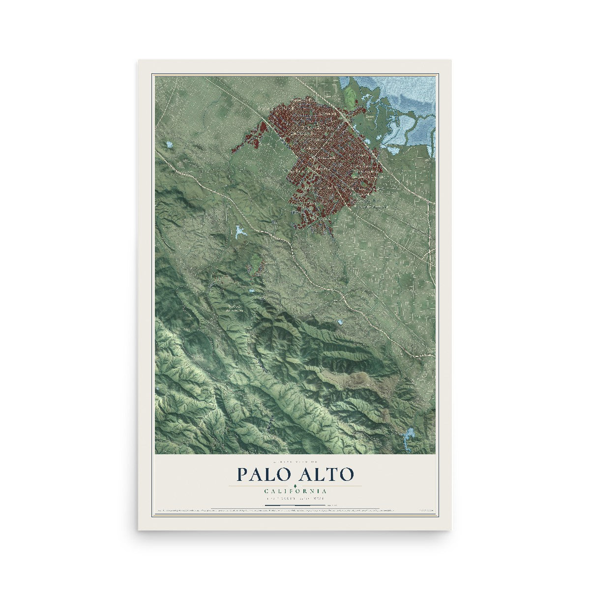 Map of Palo Alto, California, 12 x 18 inch unframed archival matte print