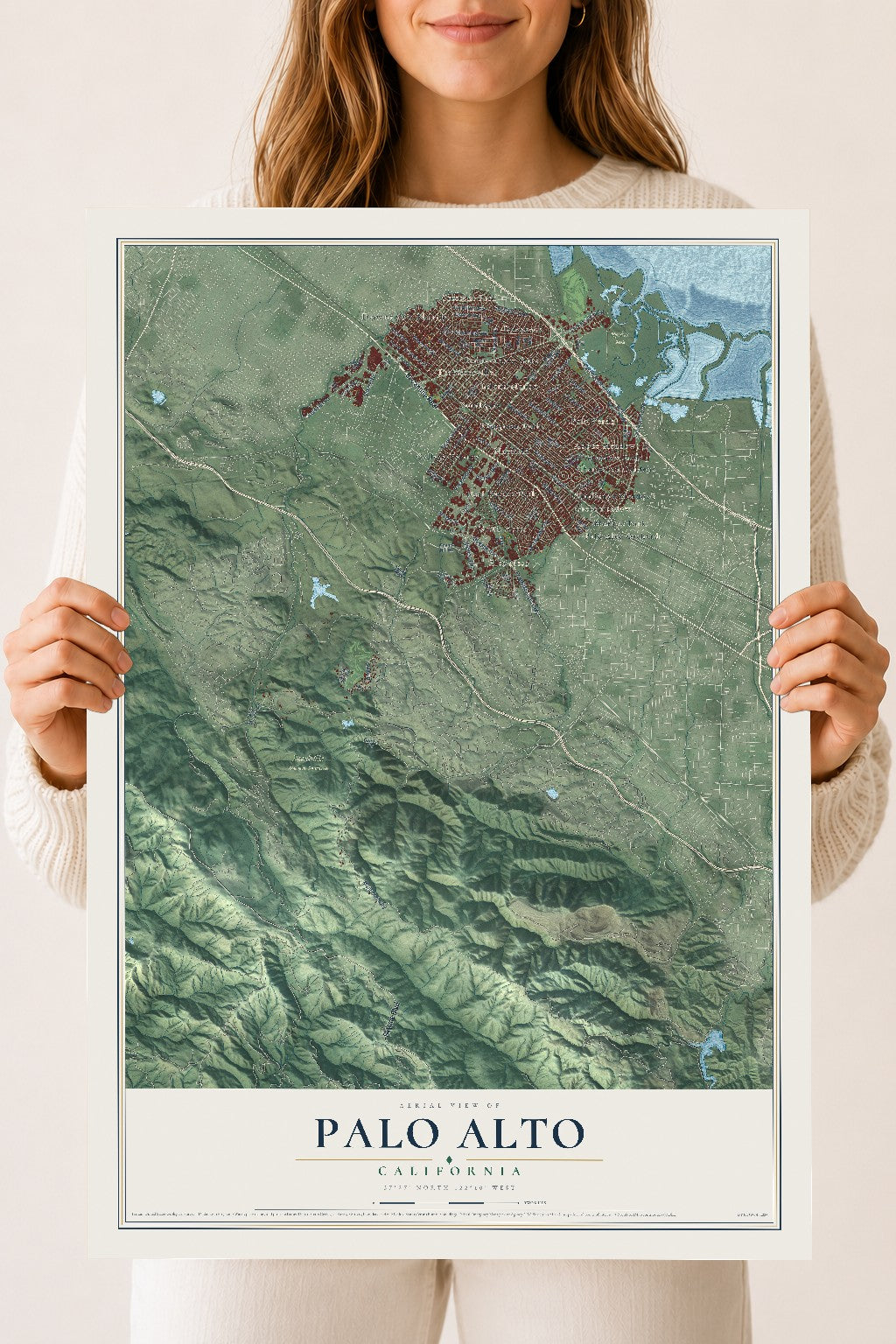 Map of Palo Alto, California, 18 x 24 inch unframed archival matte print