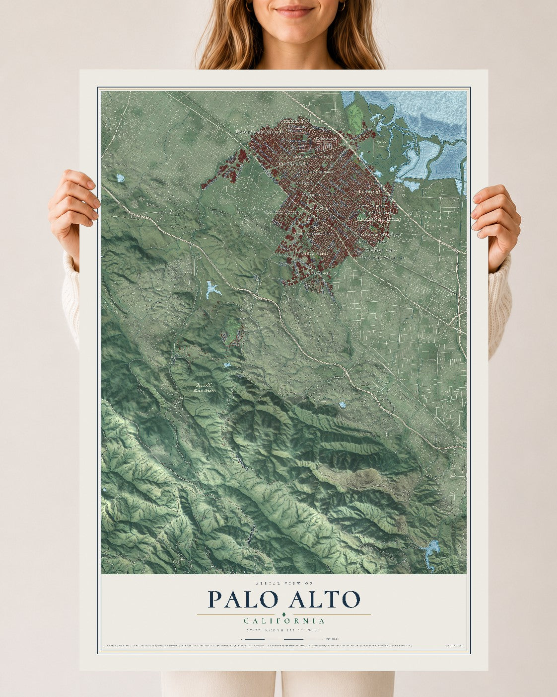 Map of Palo Alto, California, 24 x 36 inch unframed archival matte print