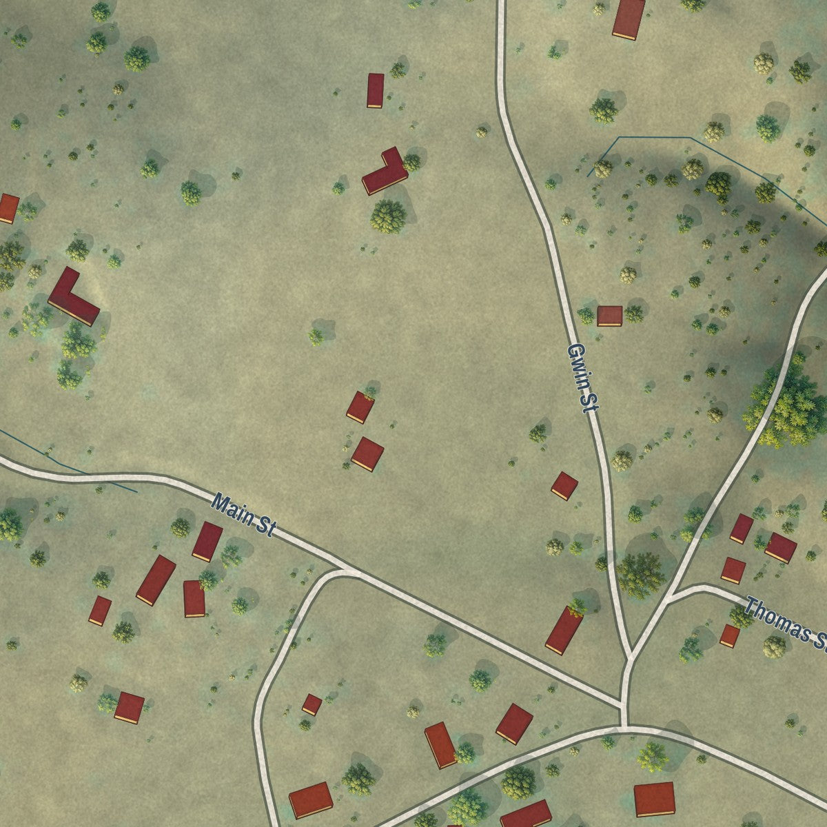 Close-up of the map of Paloma, California print showing street and building detail
