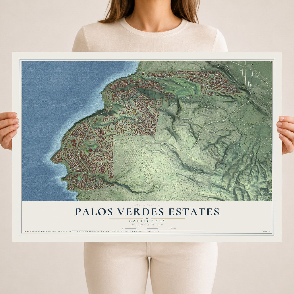 Map of Palos Verdes Estates, California, 18 x 24 inch unframed archival matte print
