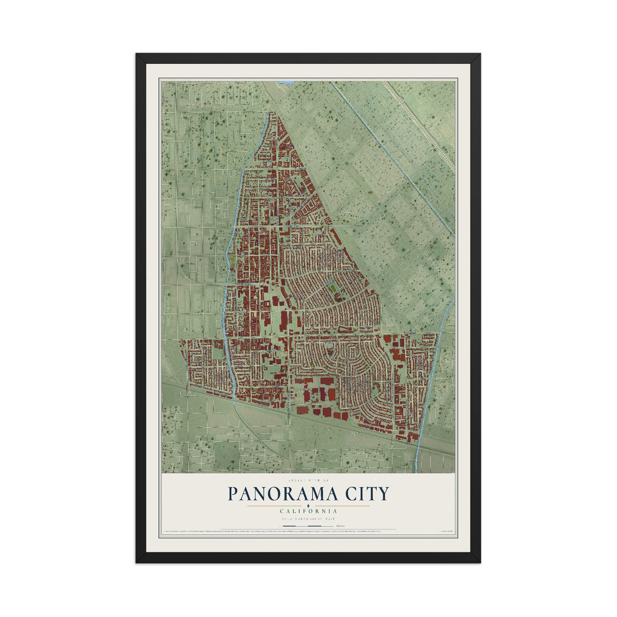 Map of Panorama City, California, 12 x 18 inch print in a black wood frame