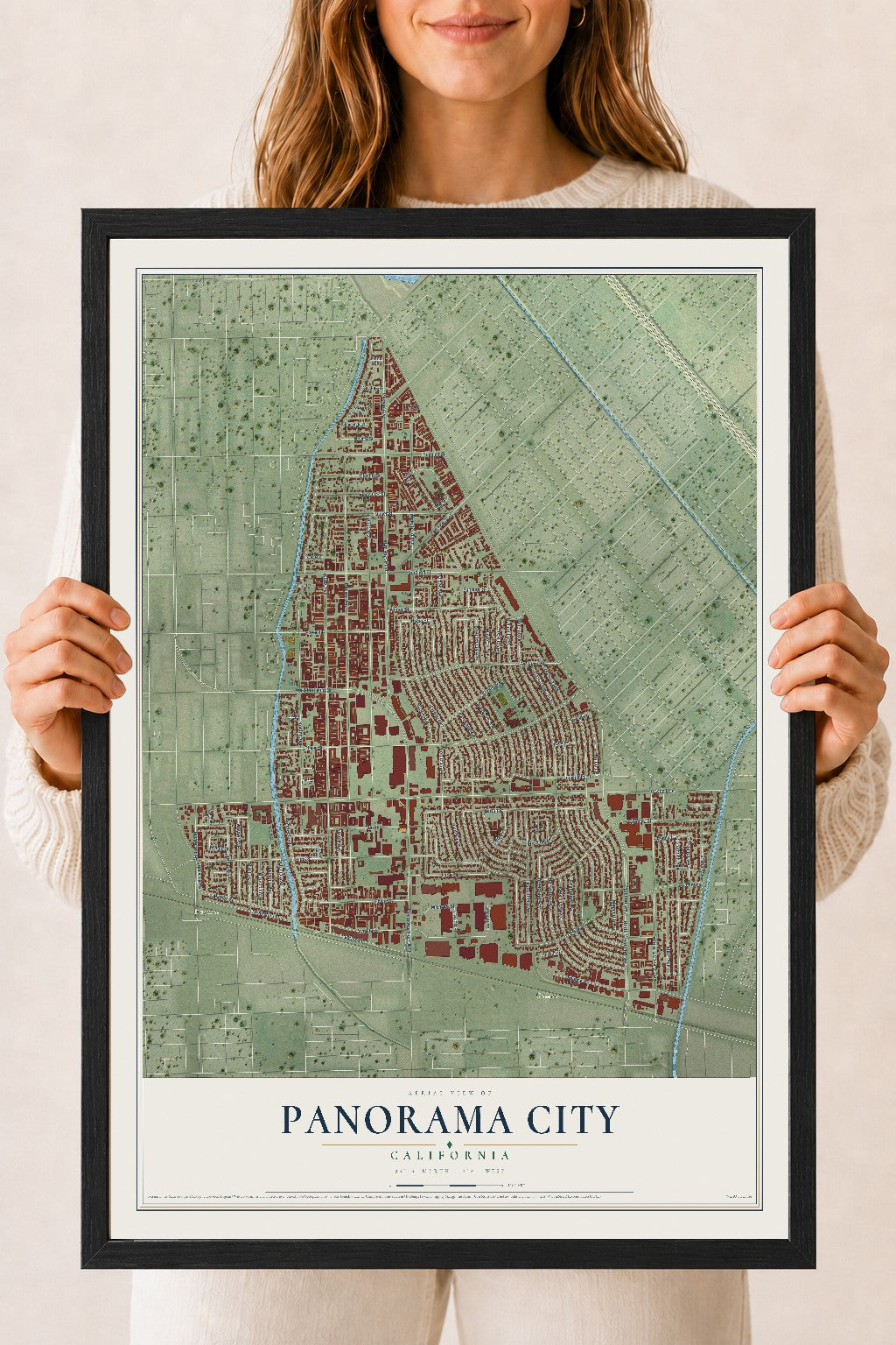 Map of Panorama City, California, 18 x 24 inch print in a black wood frame