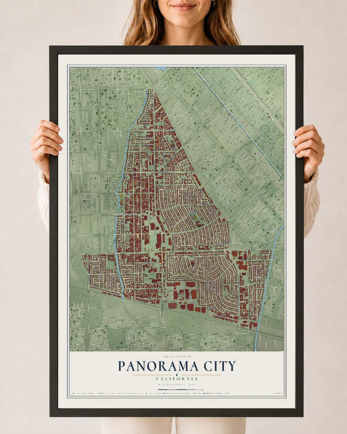 Map of Panorama City, California, 24 x 36 inch print in a black wood frame