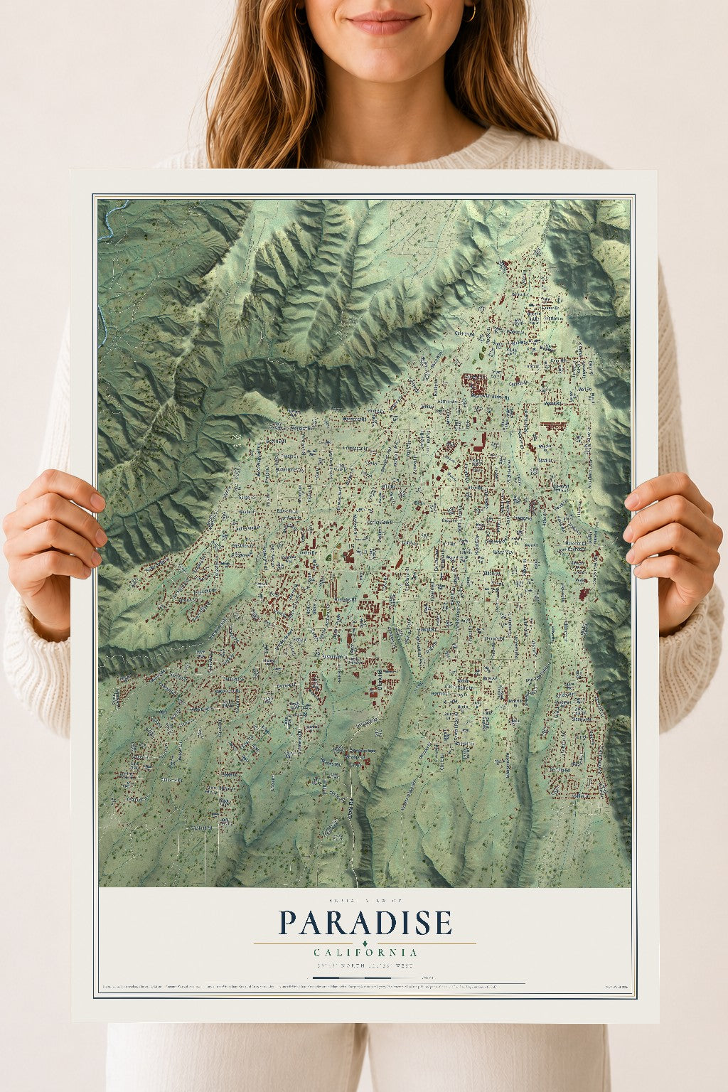 Map of Paradise, California, 18 x 24 inch unframed archival matte print