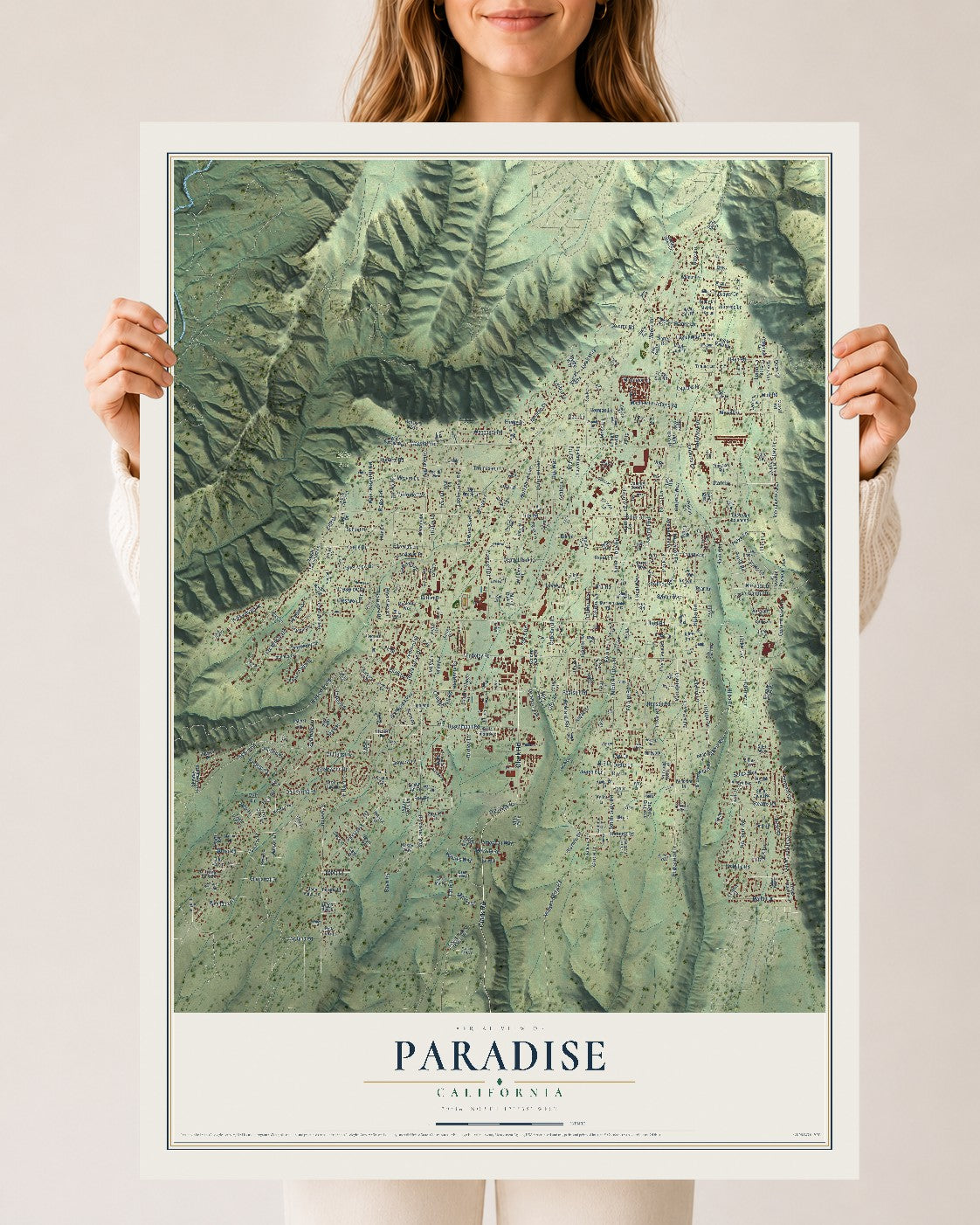 Map of Paradise, California, 24 x 36 inch unframed archival matte print