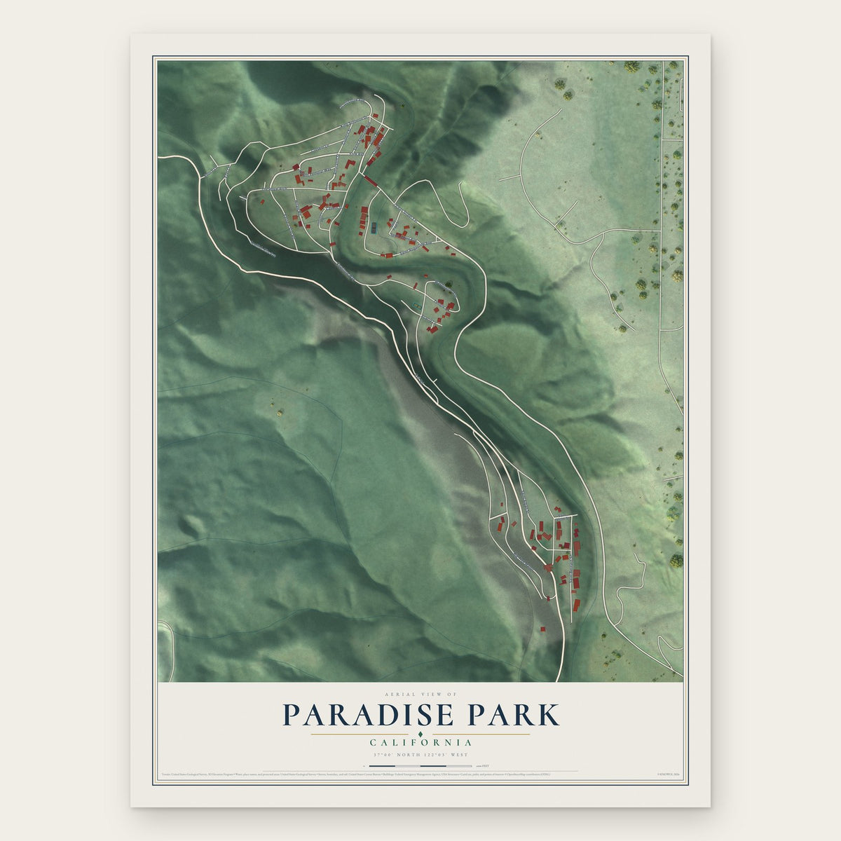 Paradise Park, California map print, the full design