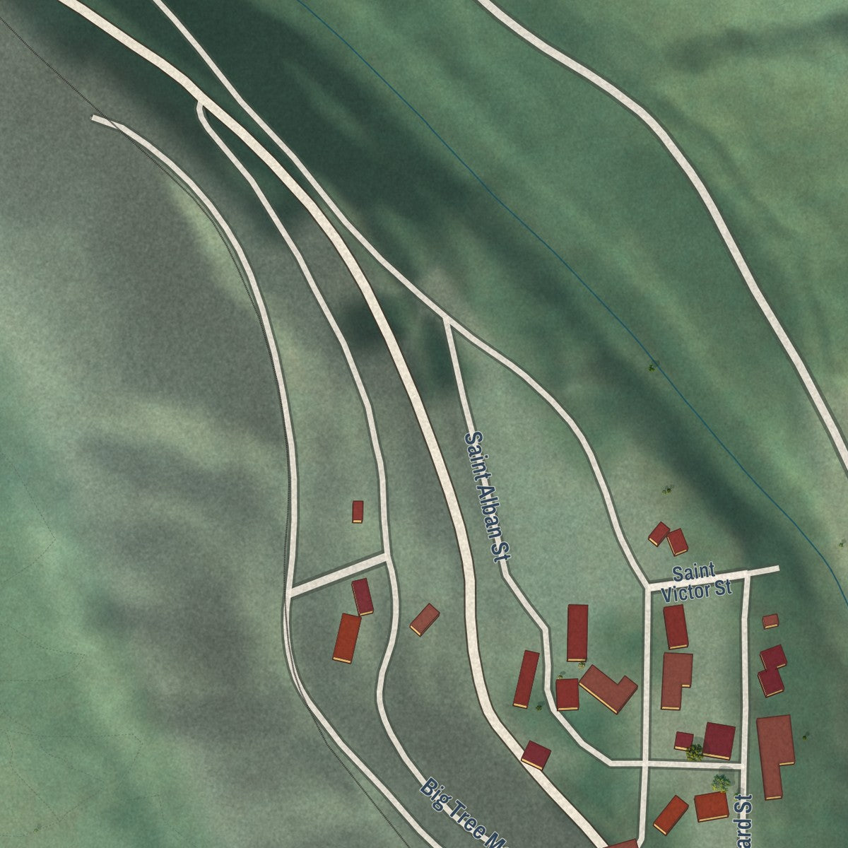 Close-up of the map of Paradise Park, California print showing street and building detail