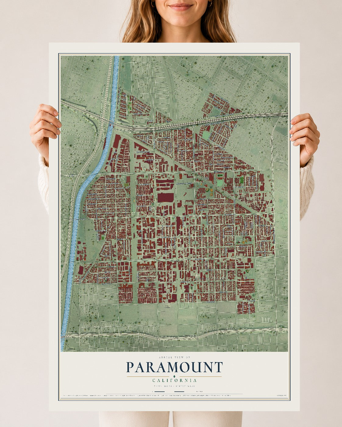 Map of Paramount, California, 24 x 36 inch unframed archival matte print