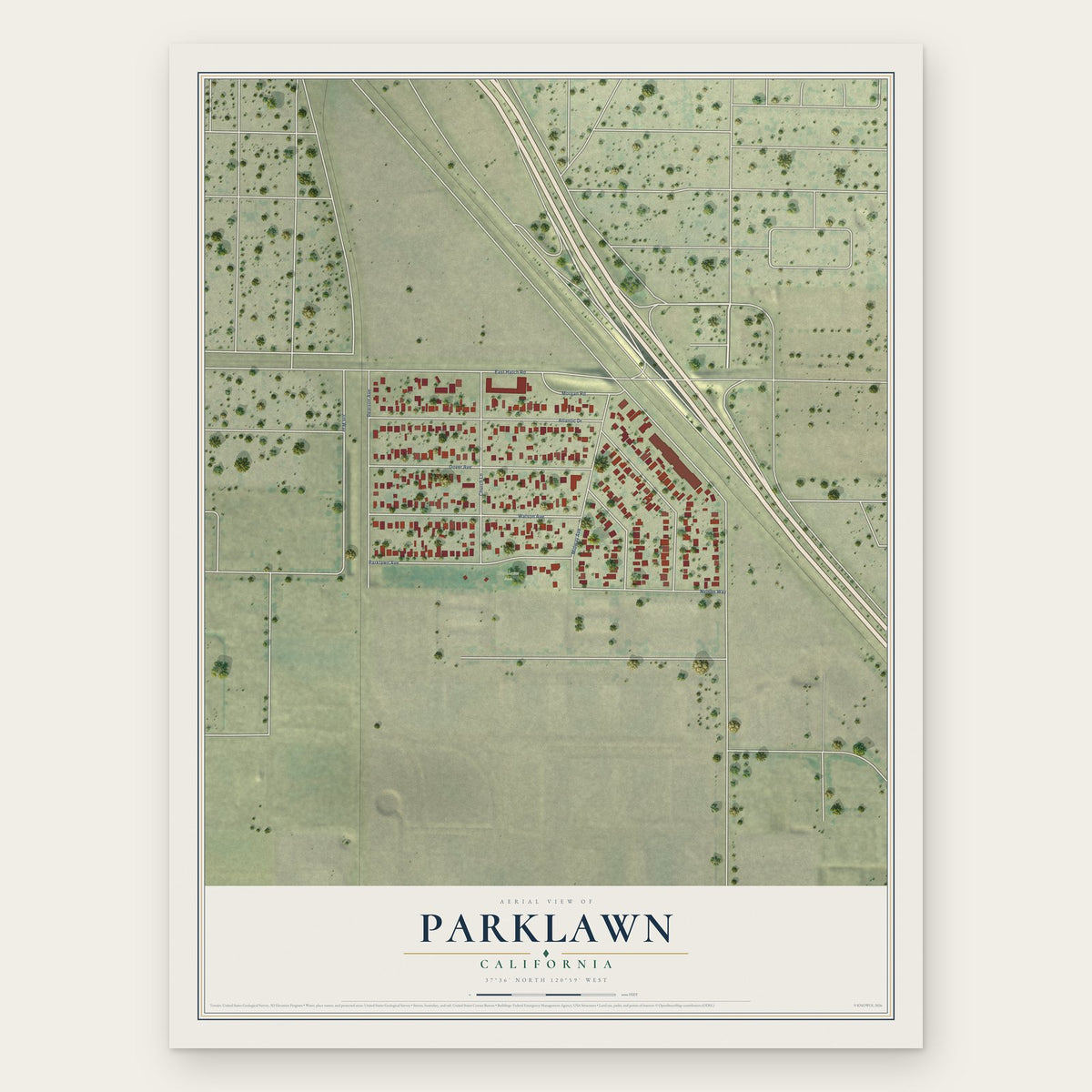 Parklawn, California map print, the full design