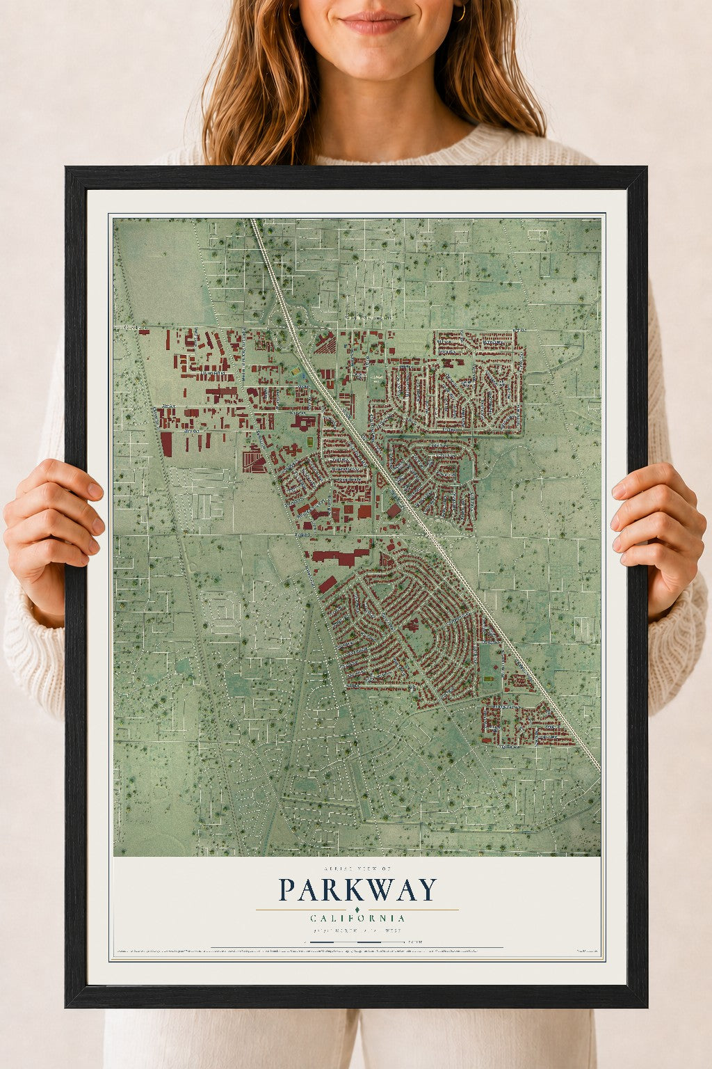 Map of Parkway, California, 18 x 24 inch print in a black wood frame