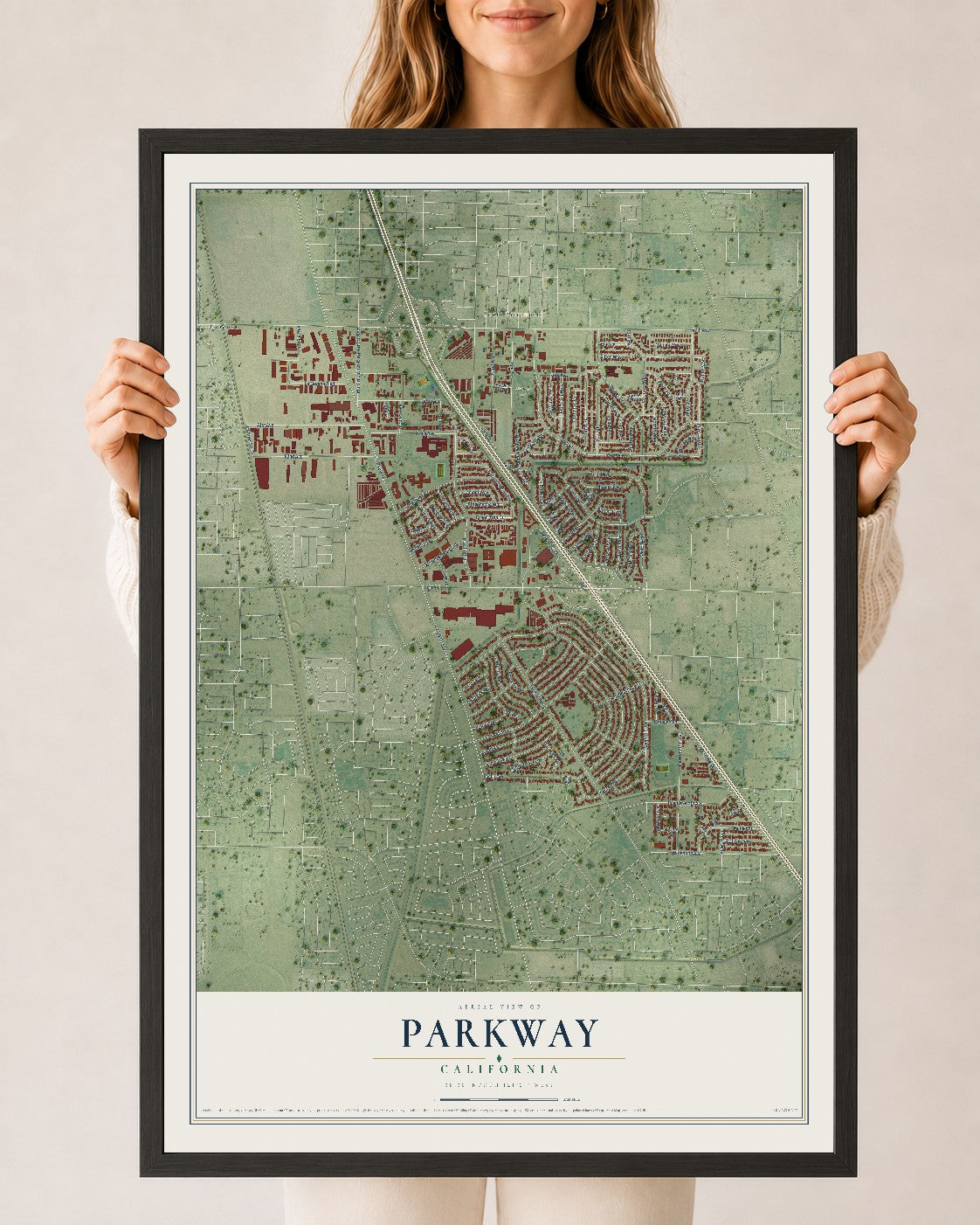 Map of Parkway, California, 24 x 36 inch print in a black wood frame