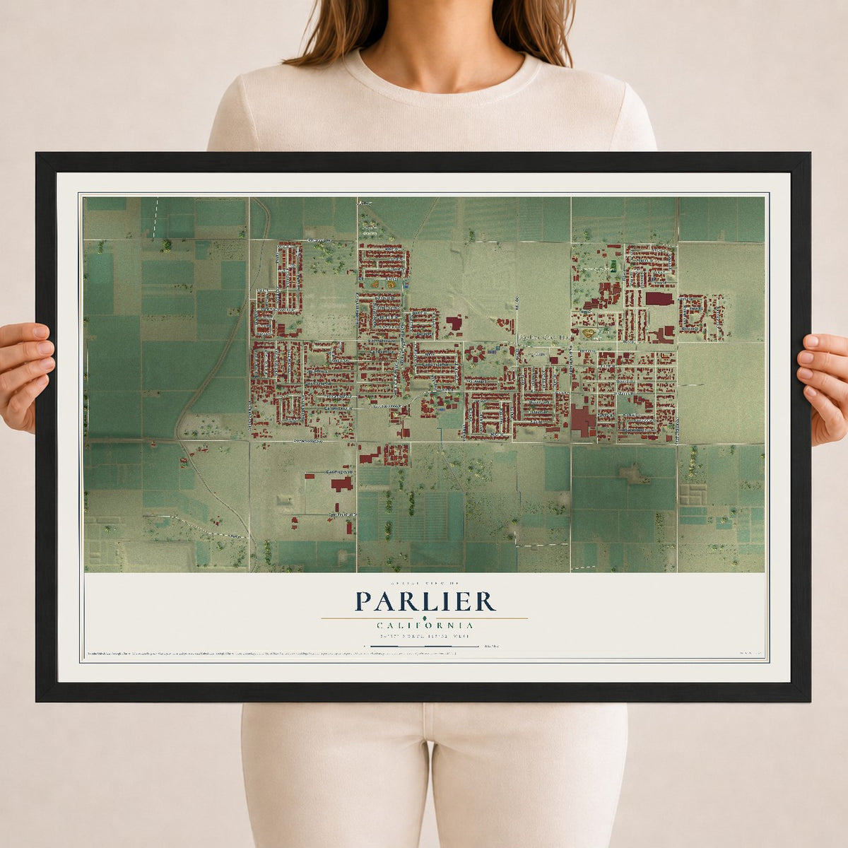 Map of Parlier, California, 18 x 24 inch print in a black wood frame
