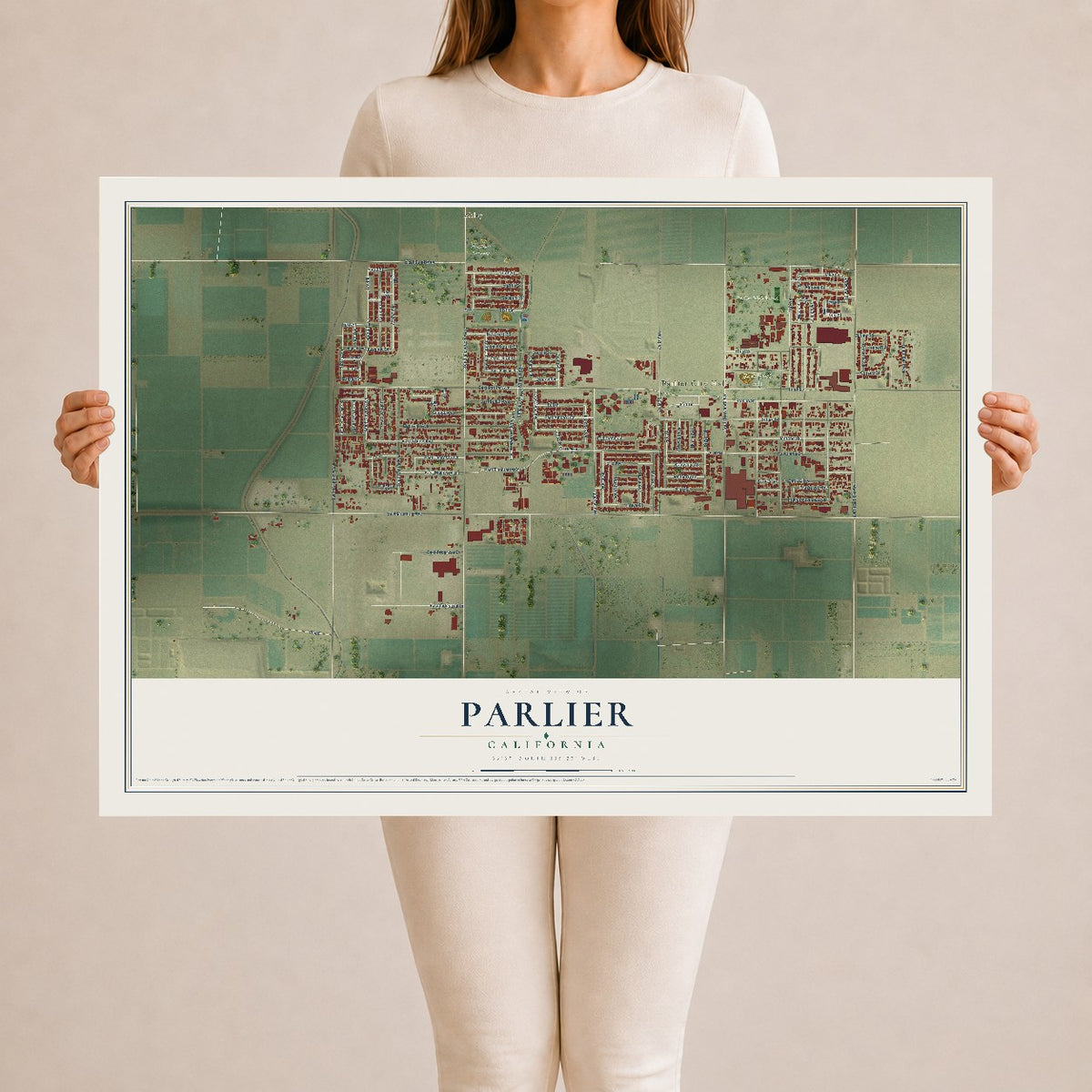 Map of Parlier, California, 24 x 36 inch unframed archival matte print