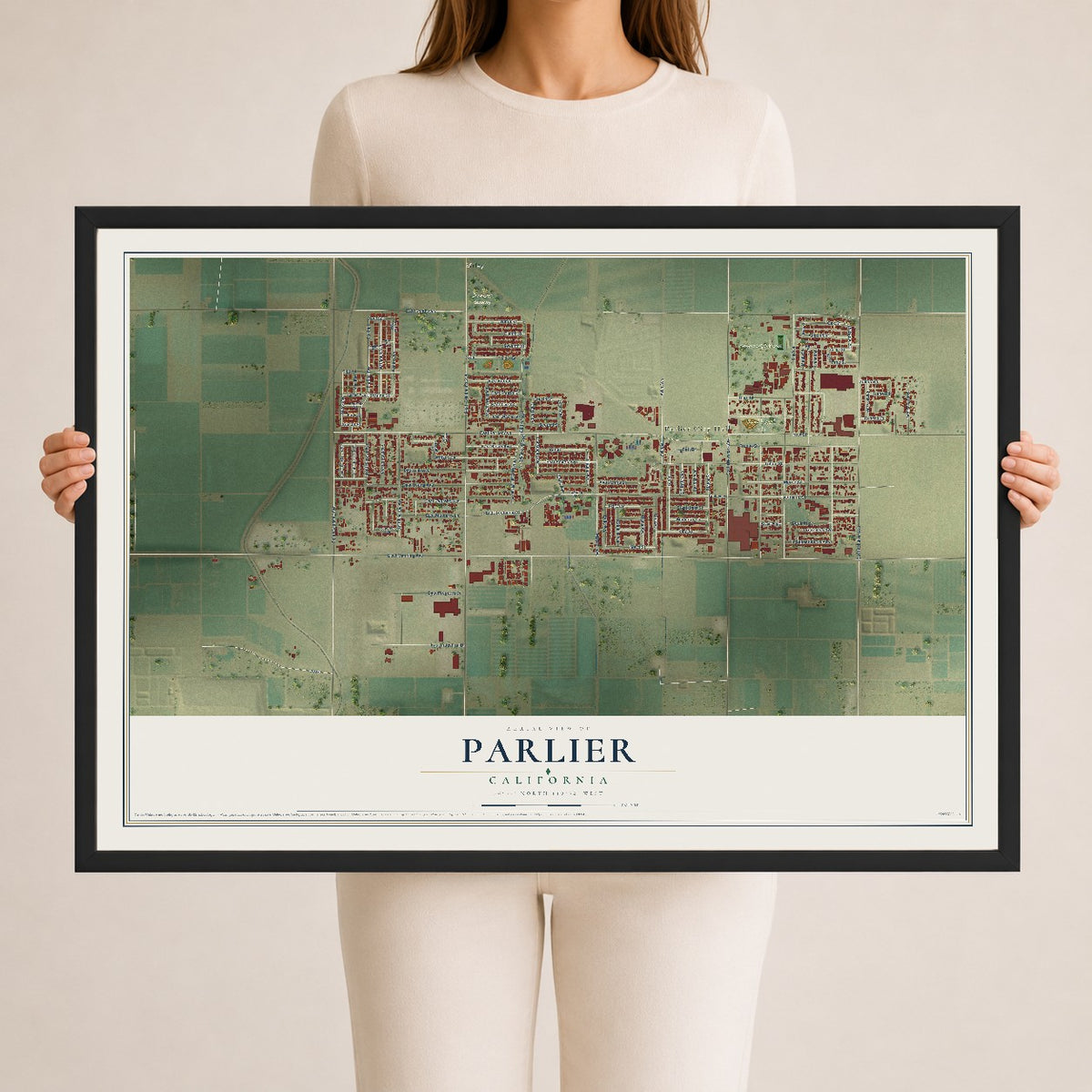 Map of Parlier, California, 24 x 36 inch print in a black wood frame