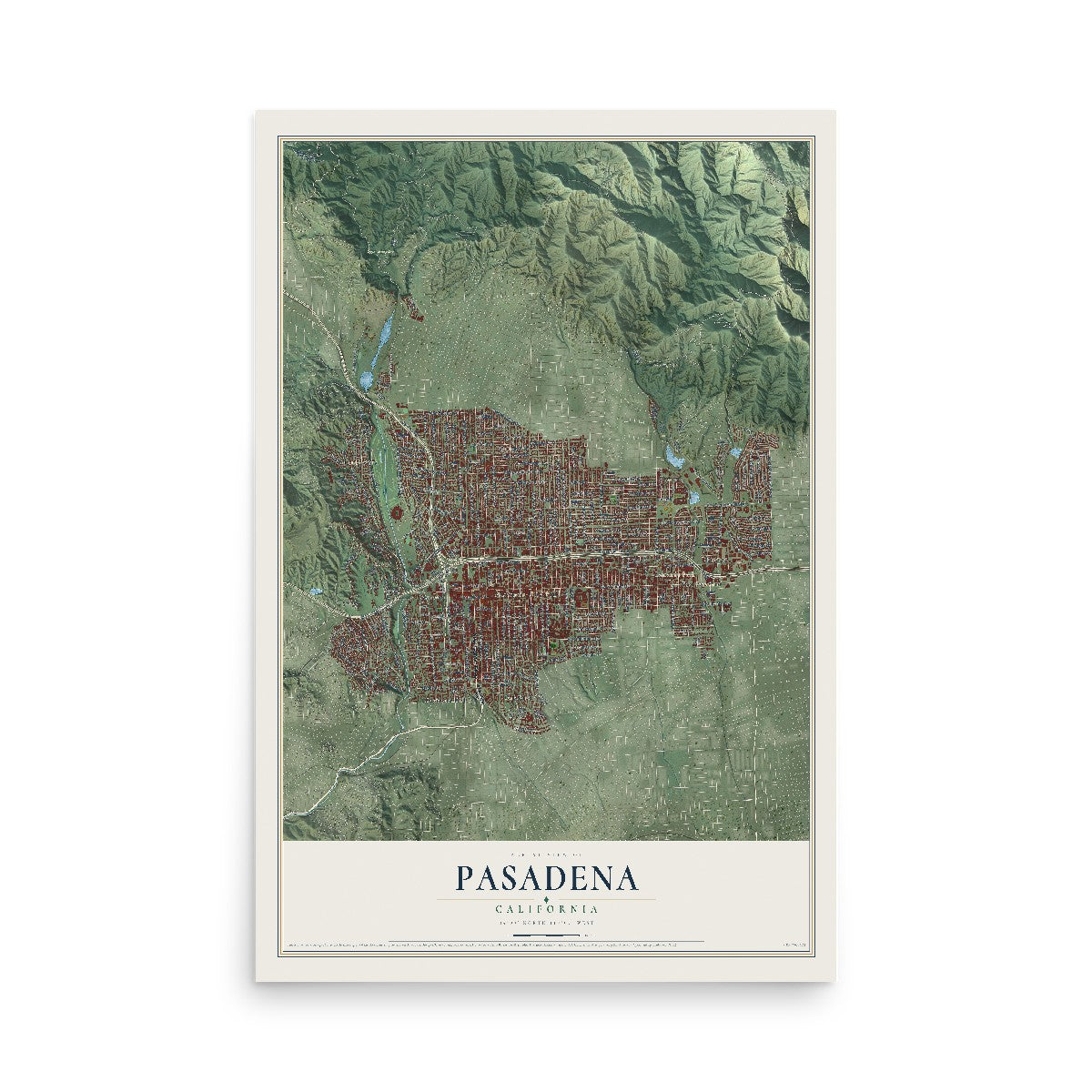 Map of Pasadena, California, 12 x 18 inch unframed archival matte print