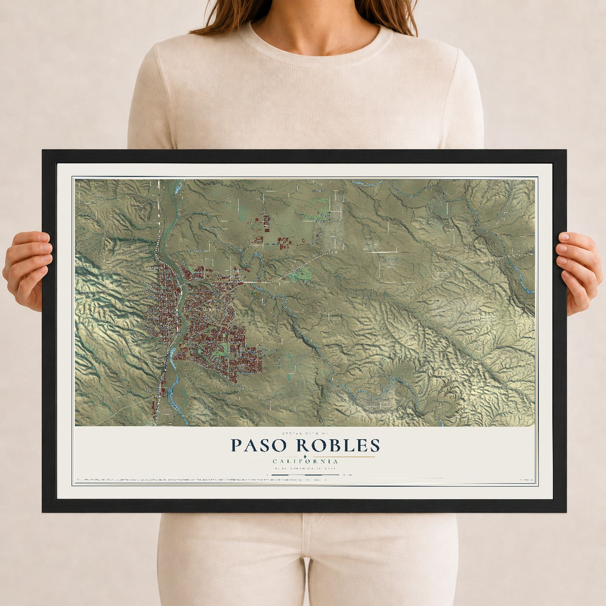 Map of Paso Robles, California, 12 x 18 inch print in a black wood frame