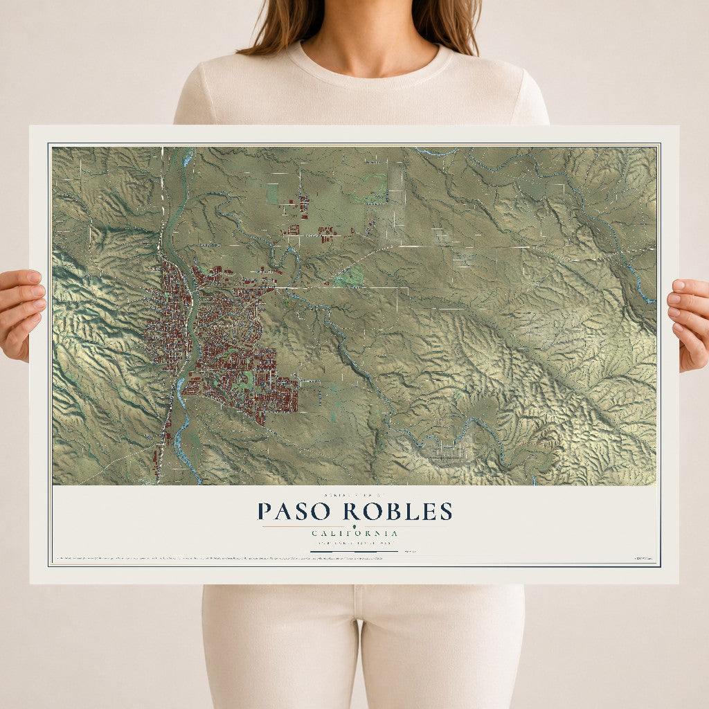 Map of Paso Robles, California, 18 x 24 inch unframed archival matte print