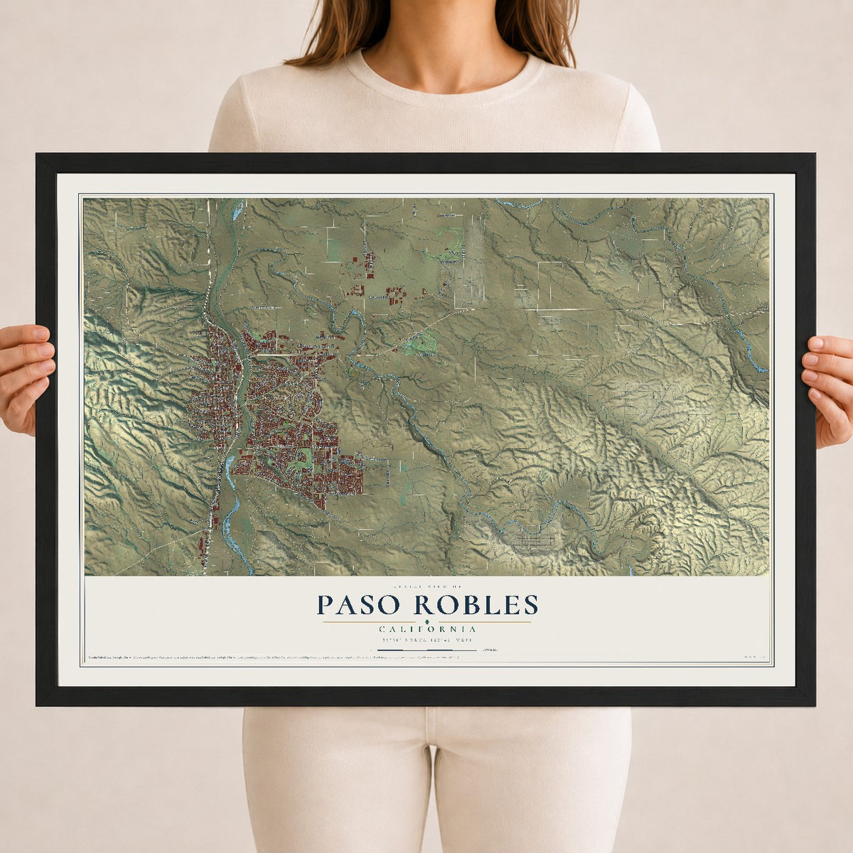 Map of Paso Robles, California, 18 x 24 inch print in a black wood frame