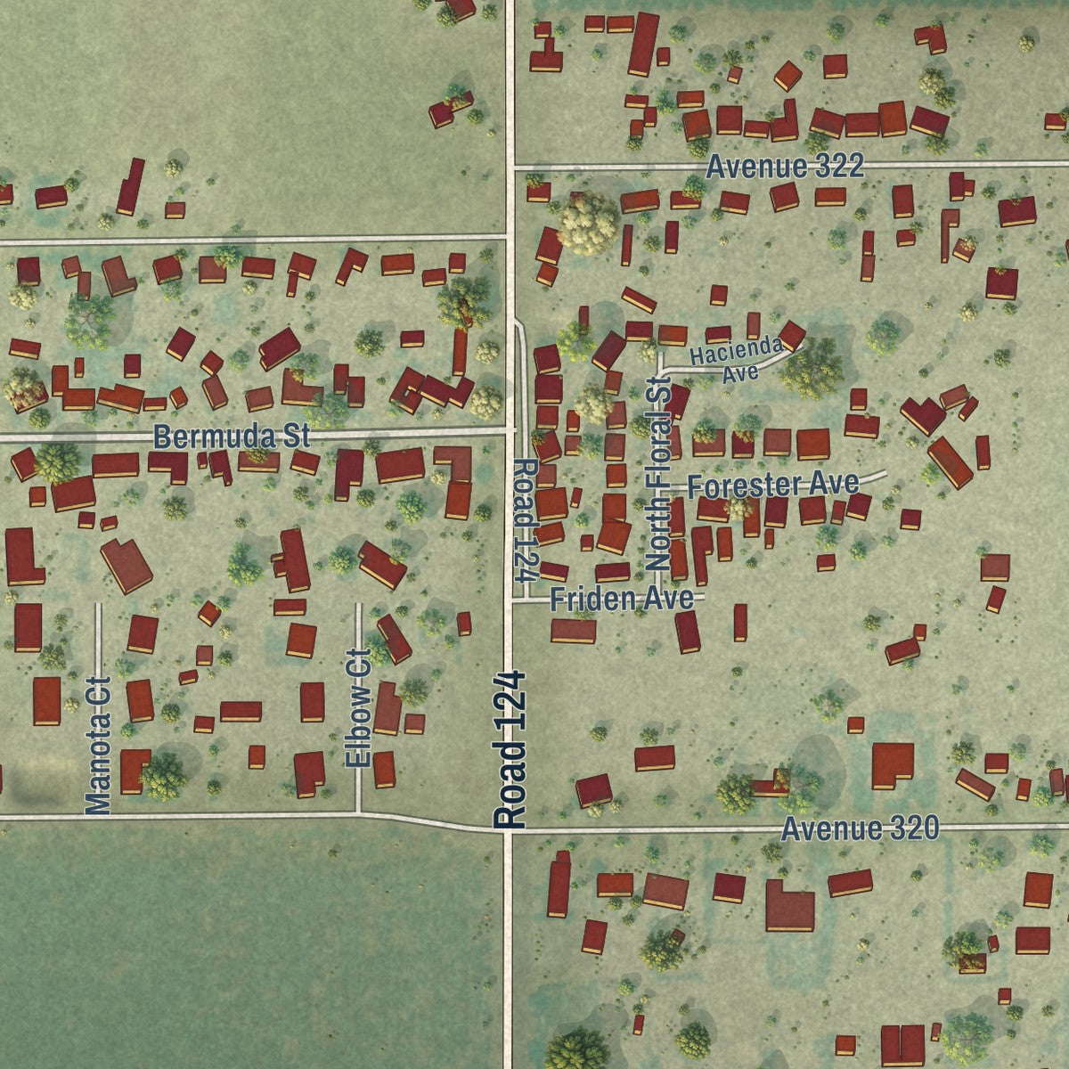 Close-up of the map of Patterson Tract, California print showing street and building detail