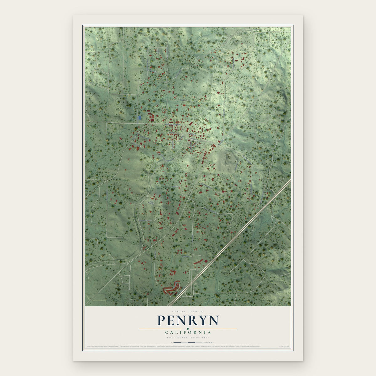 Penryn, California map print, the full design