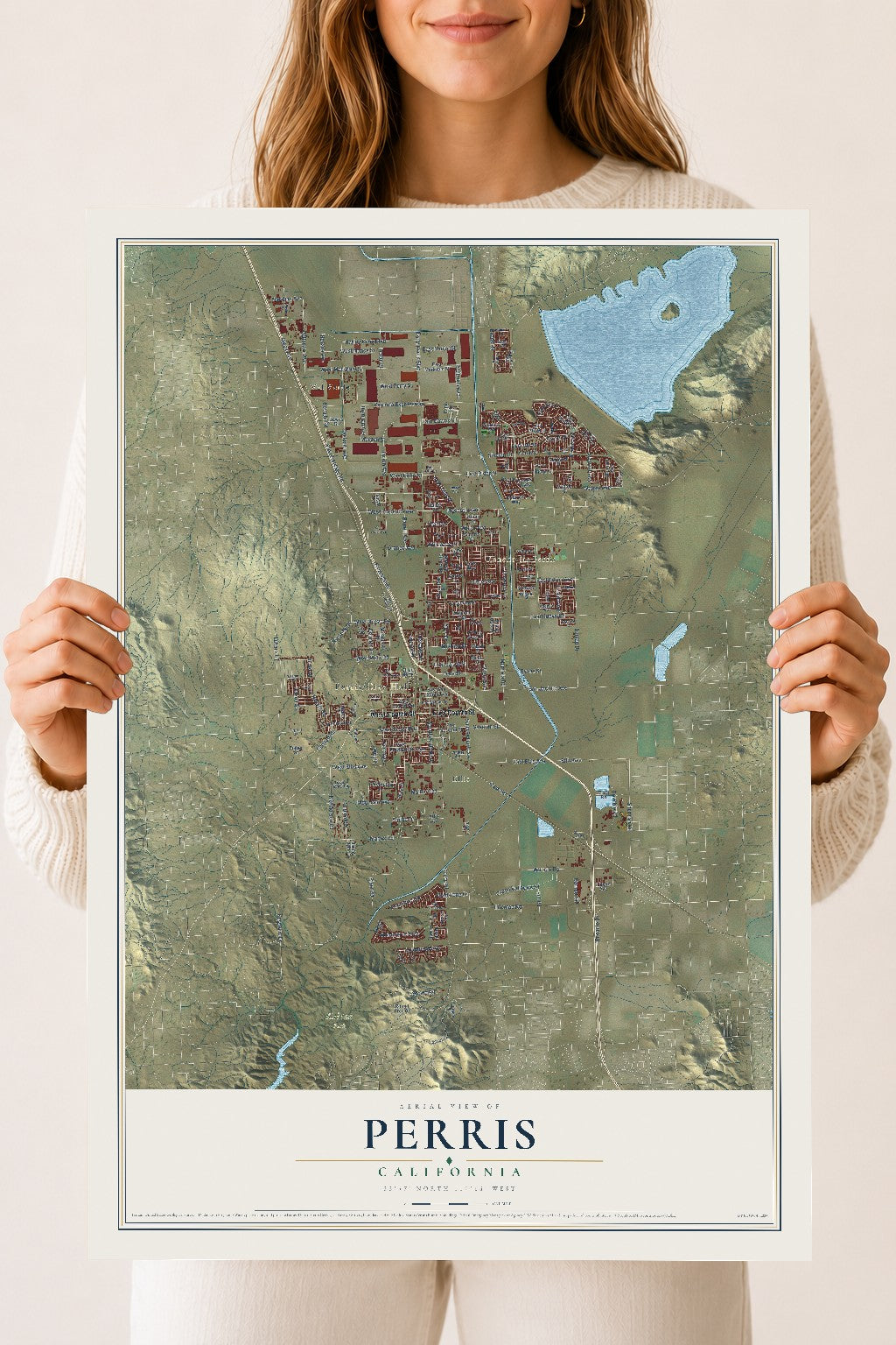 Map of Perris, California, 18 x 24 inch unframed archival matte print