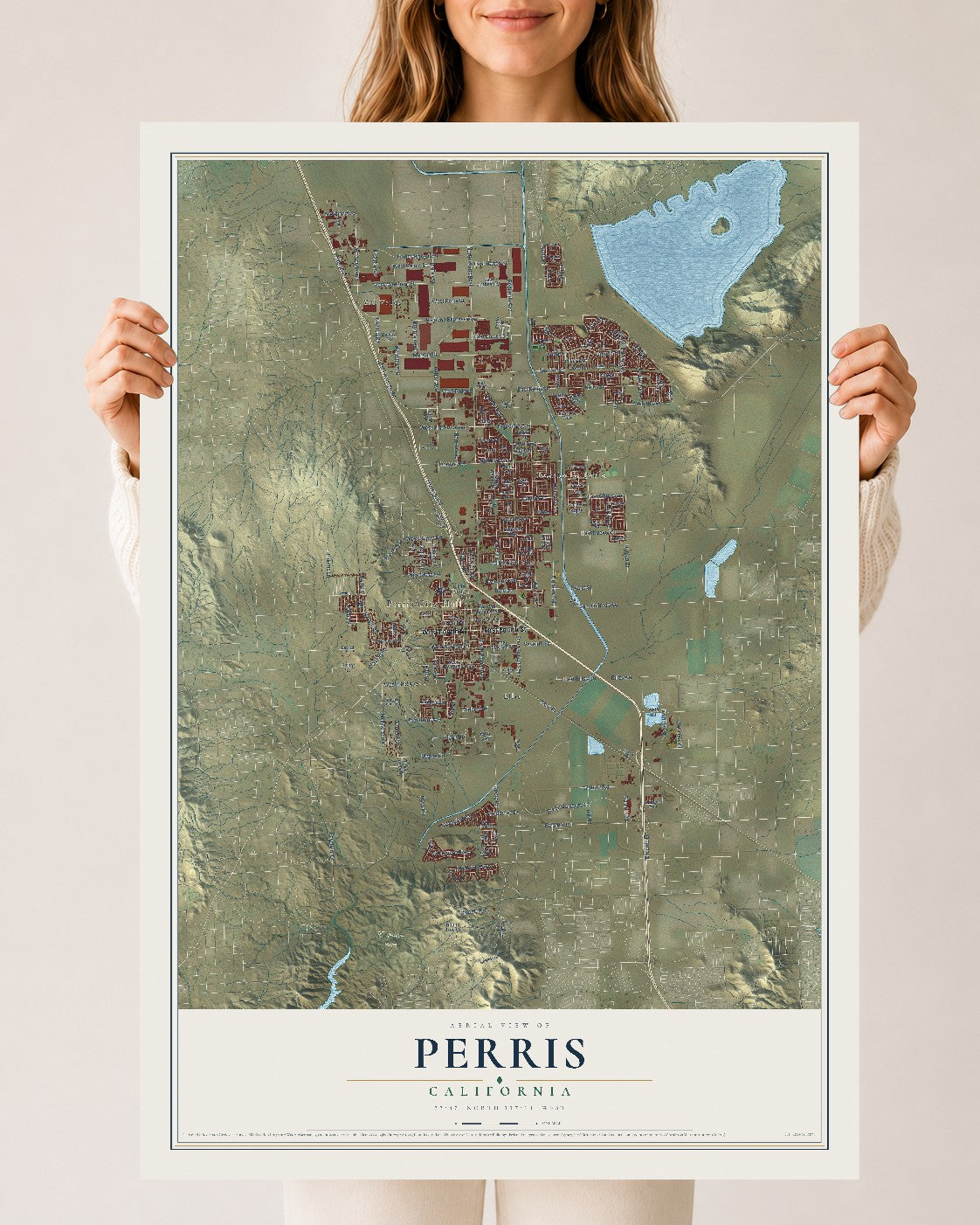 Map of Perris, California, 24 x 36 inch unframed archival matte print