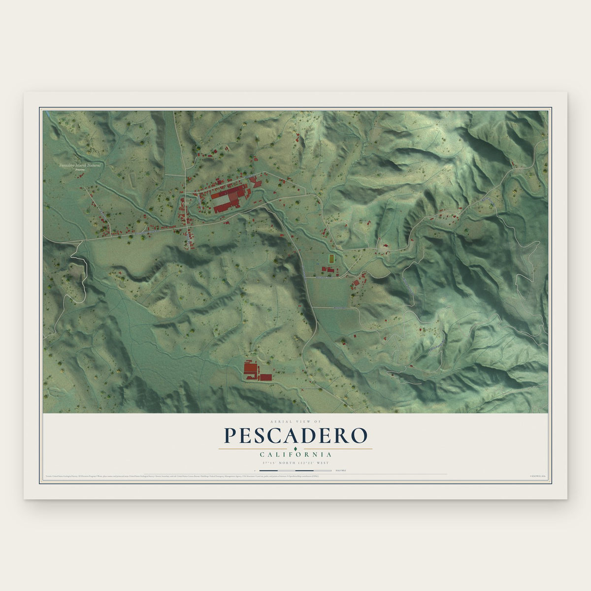 Pescadero, California map print, the full design