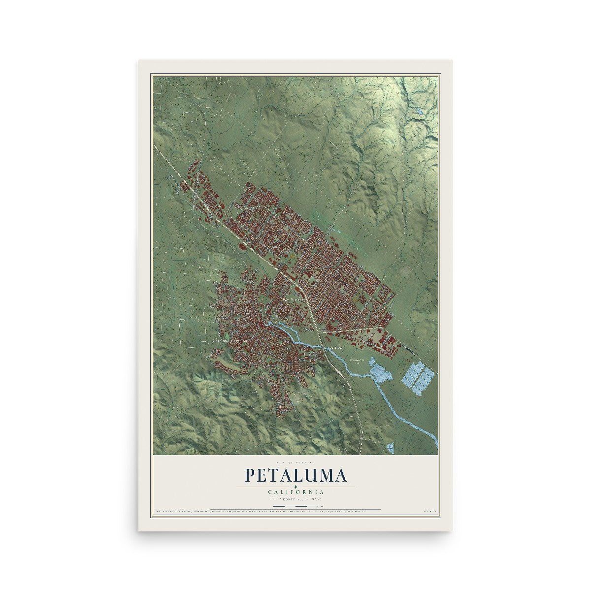 Map of Petaluma, California, 12 x 18 inch unframed archival matte print