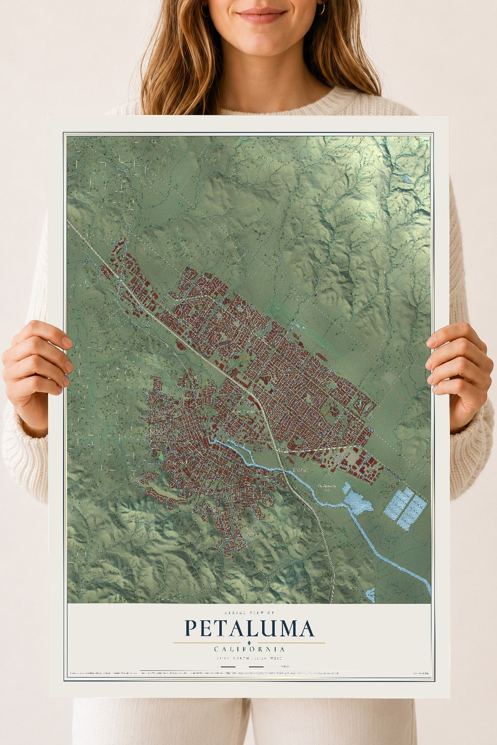 Map of Petaluma, California, 18 x 24 inch unframed archival matte print