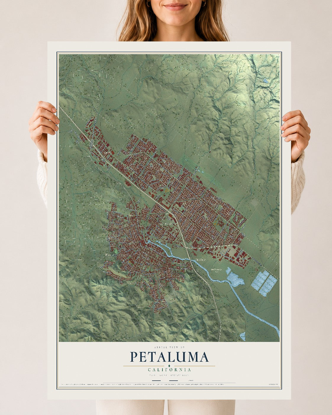 Map of Petaluma, California, 24 x 36 inch unframed archival matte print