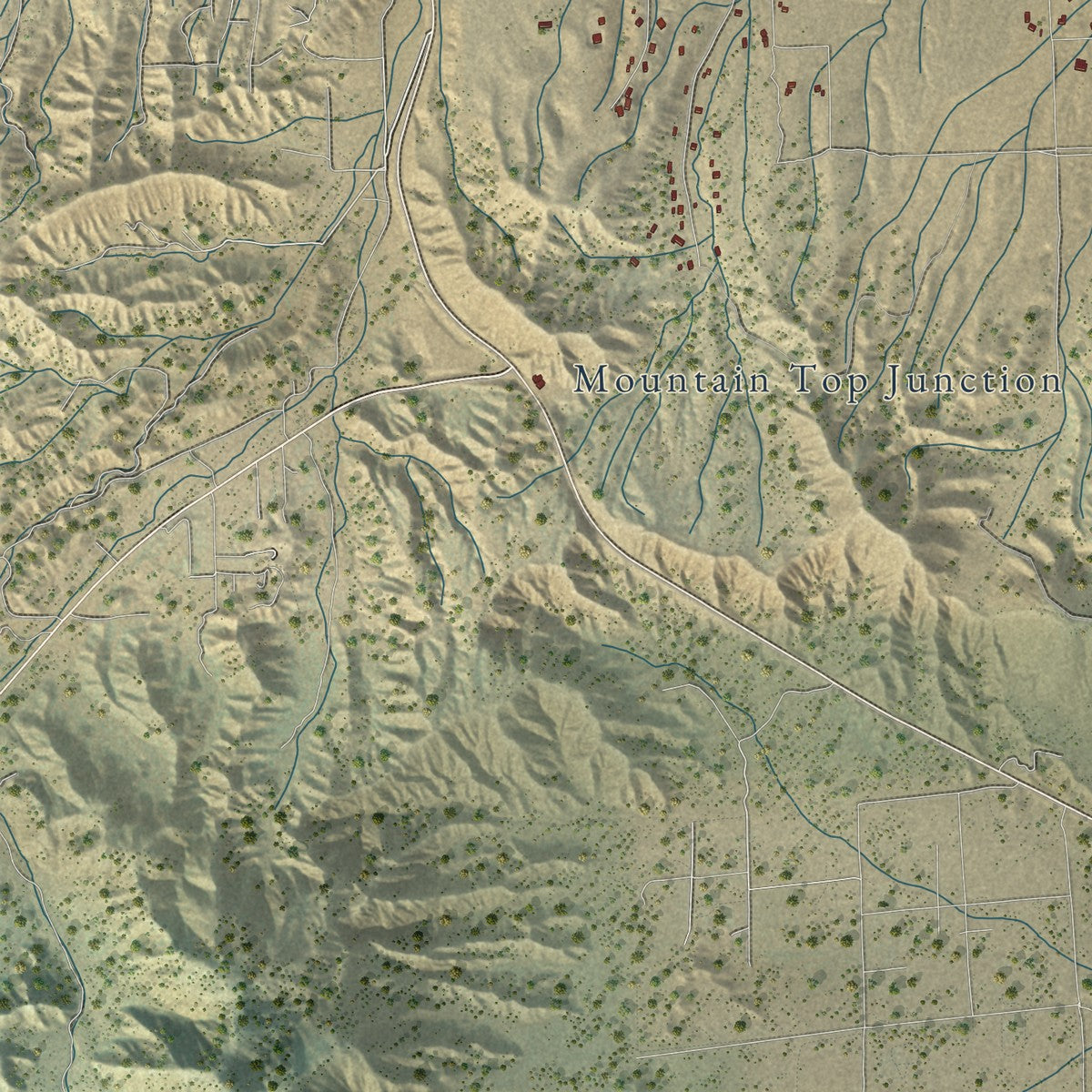 Close-up of the map of Phelan, California print showing street and building detail