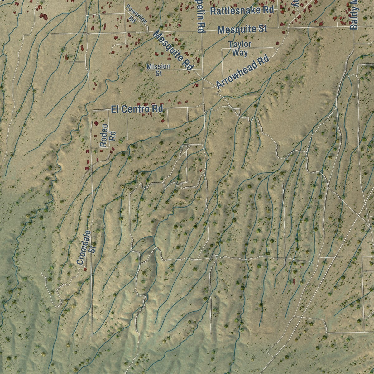 Second close-up of the map of Phelan, California print showing more streets and buildings