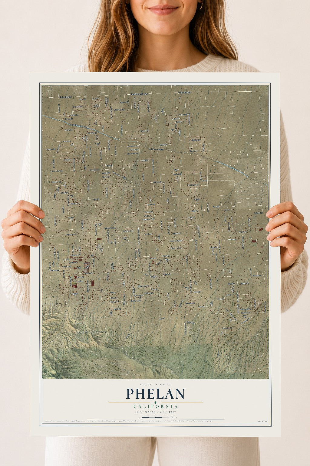 Map of Phelan, California, 18 x 24 inch unframed archival matte print