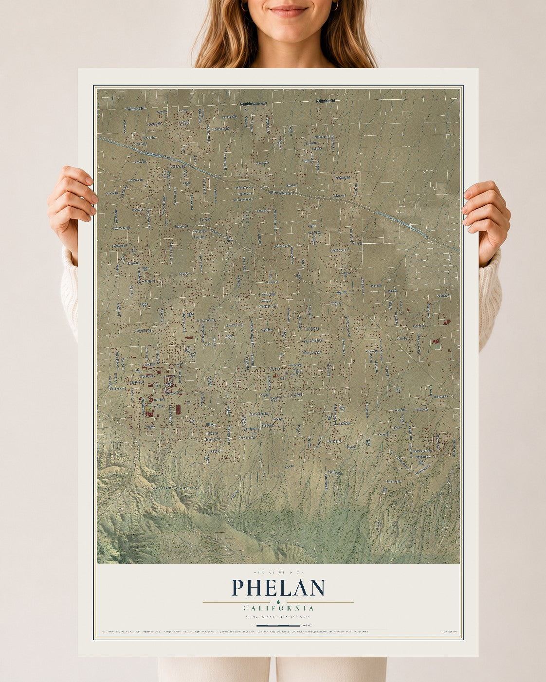 Map of Phelan, California, 24 x 36 inch unframed archival matte print
