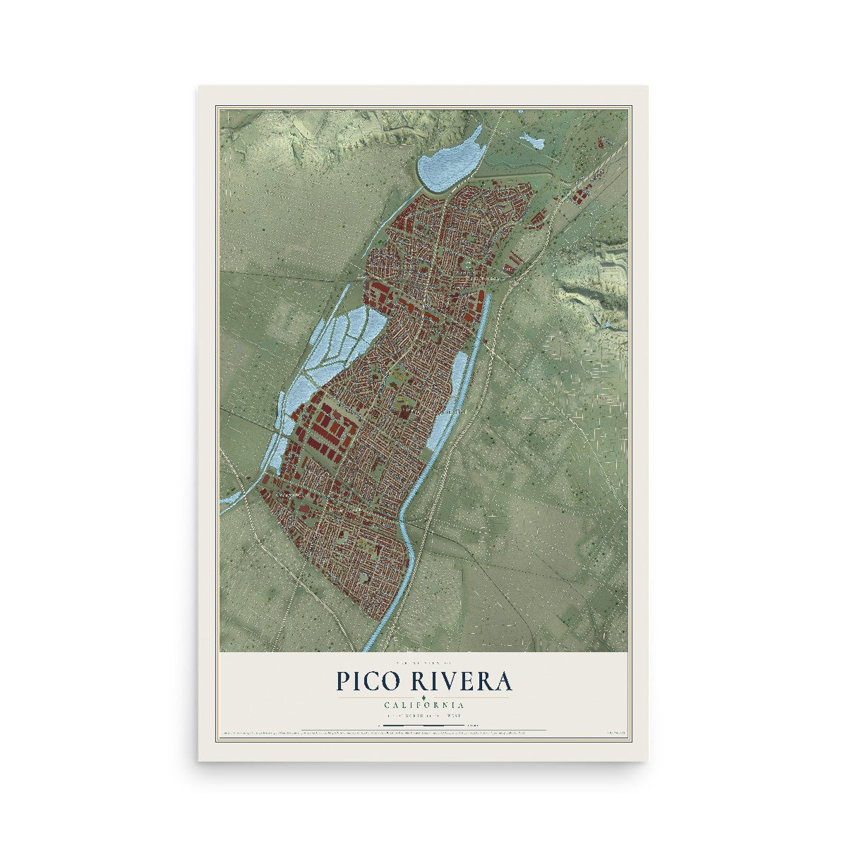 Map of Pico Rivera, California, 12 x 18 inch unframed archival matte print