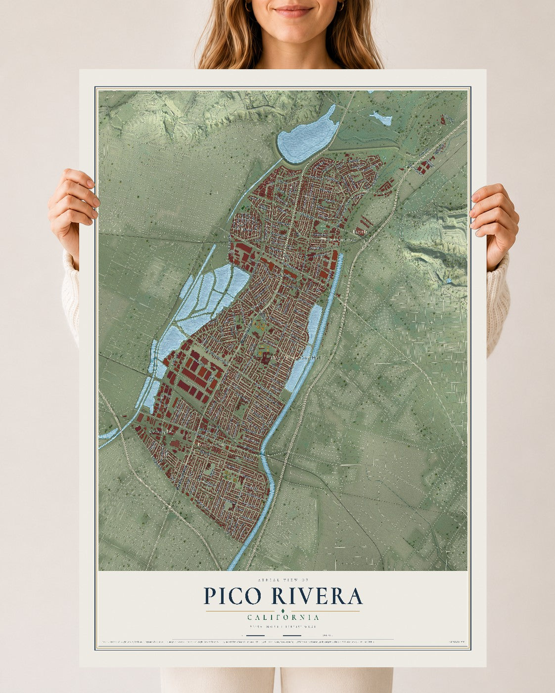 Map of Pico Rivera, California, 24 x 36 inch unframed archival matte print
