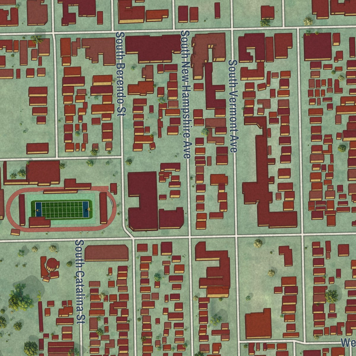 Second close-up of the map of Pico-Union, California print showing more streets and buildings
