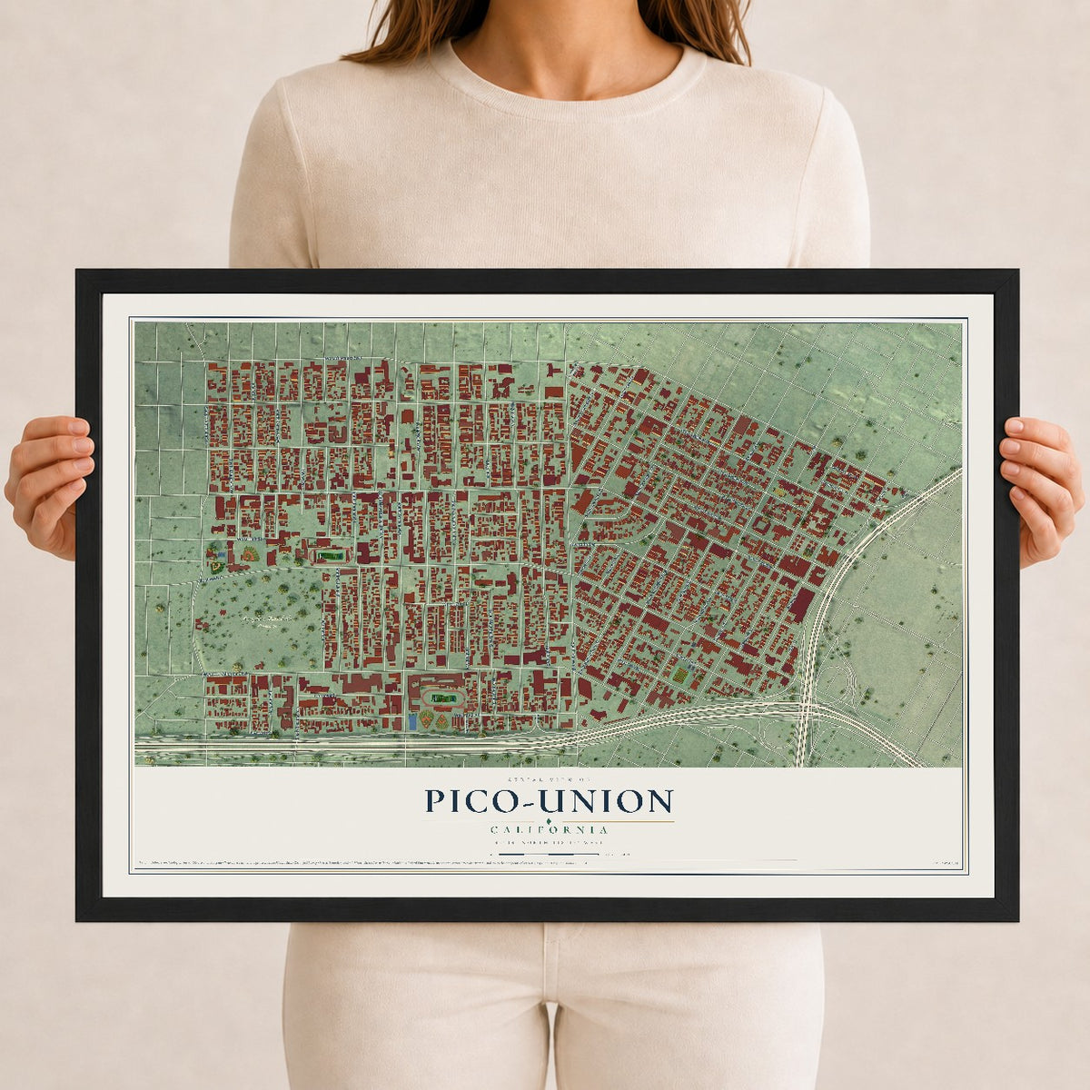 Map of Pico-Union, California, 12 x 18 inch print in a black wood frame
