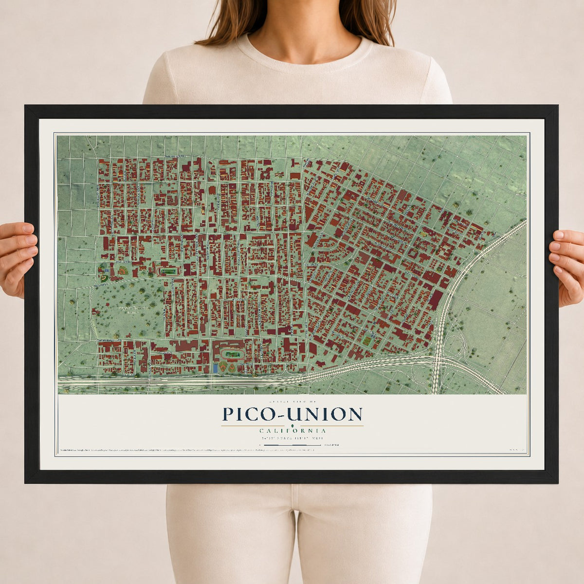 Map of Pico-Union, California, 18 x 24 inch print in a black wood frame