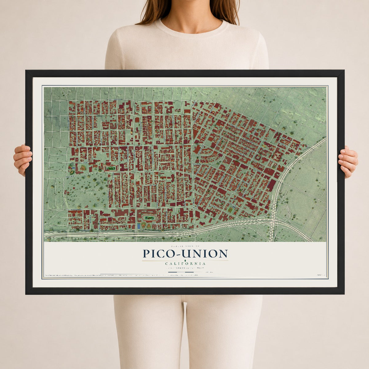 Map of Pico-Union, California, 24 x 36 inch print in a black wood frame