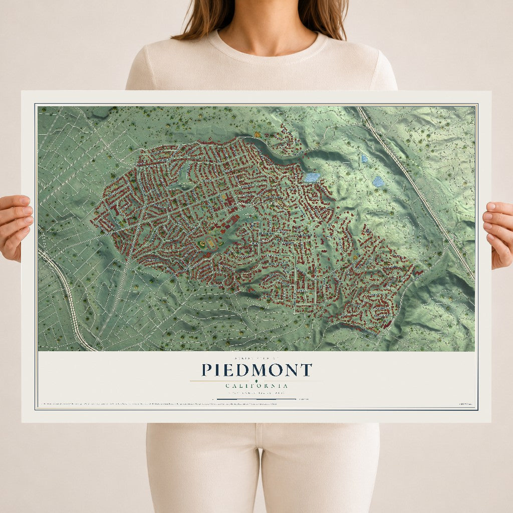 Map of Piedmont, California, 18 x 24 inch unframed archival matte print