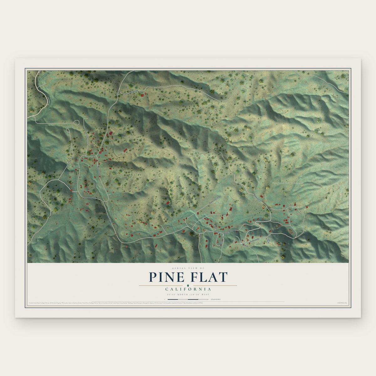 Pine Flat, California map print, the full design