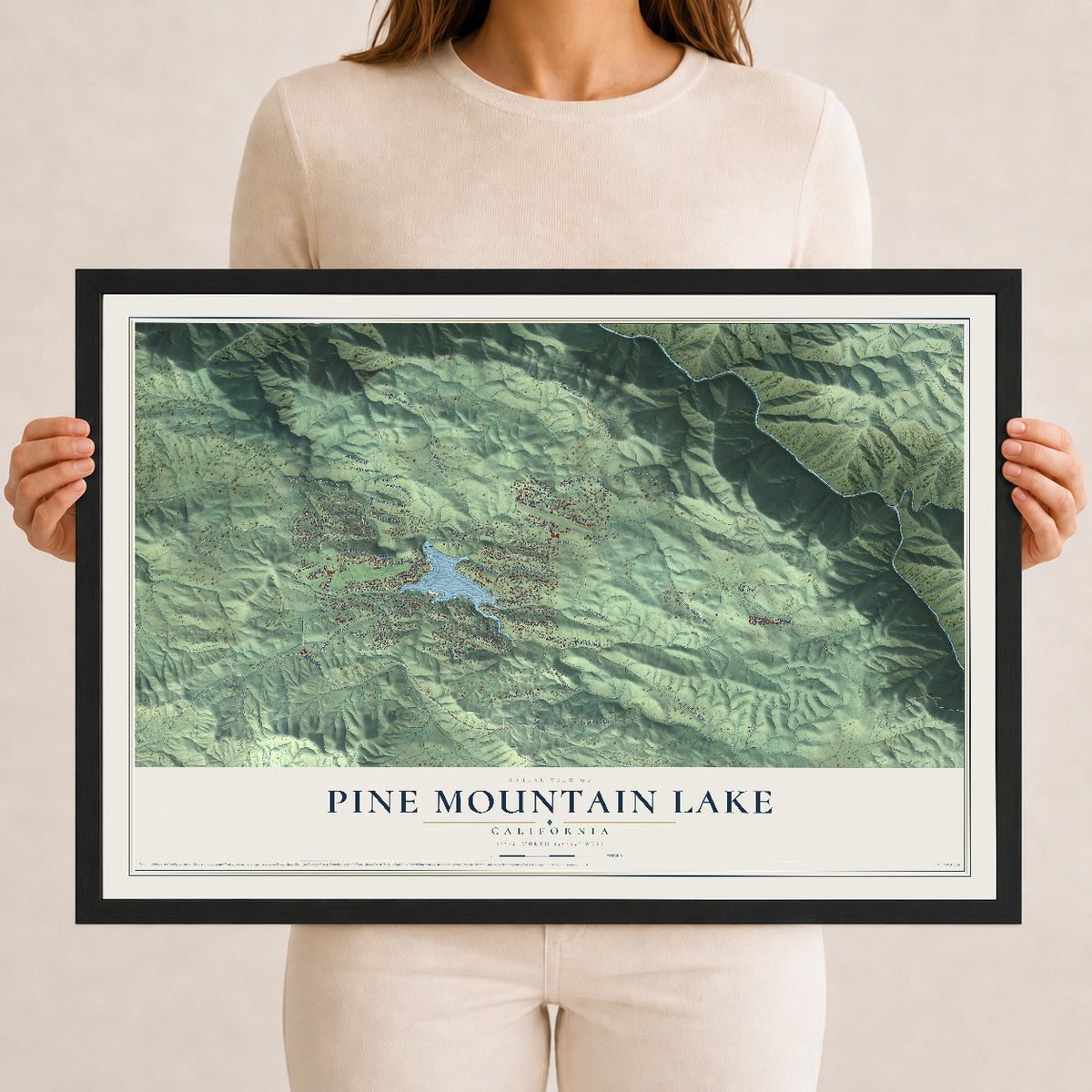 Map of Pine Mountain Lake, California, 12 x 18 inch print in a black wood frame