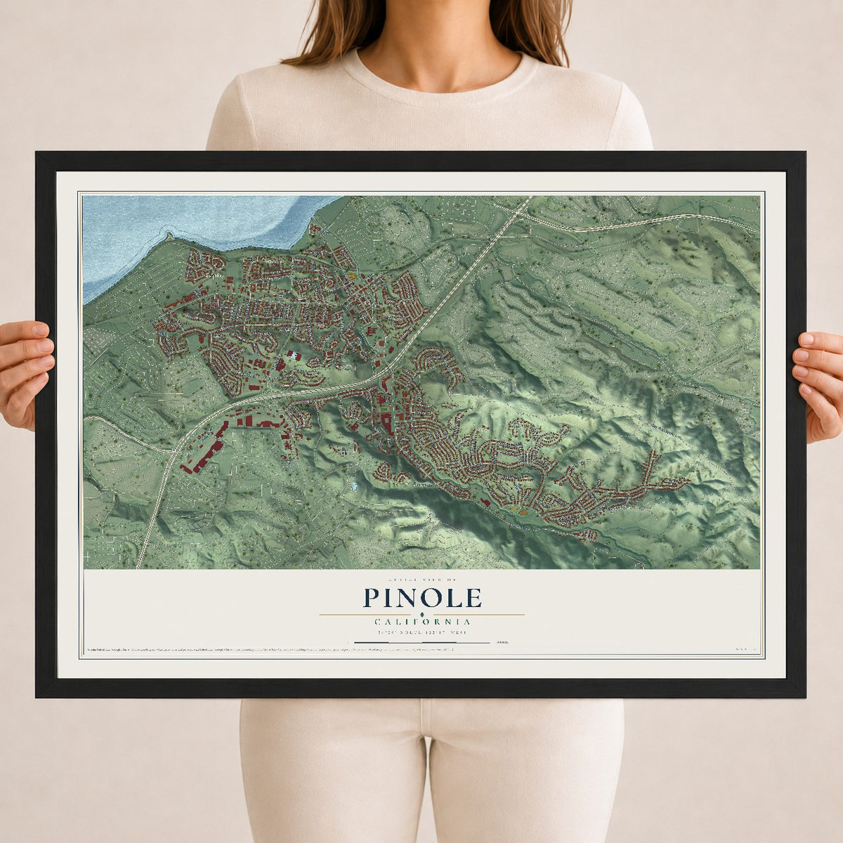 Map of Pinole, California, 18 x 24 inch print in a black wood frame