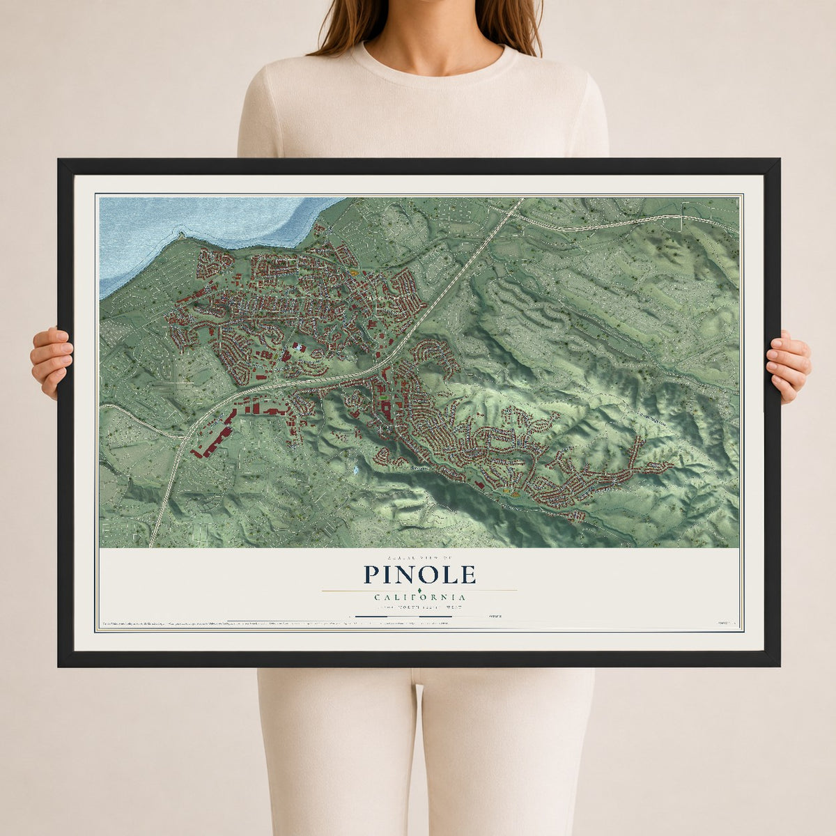 Map of Pinole, California, 24 x 36 inch print in a black wood frame